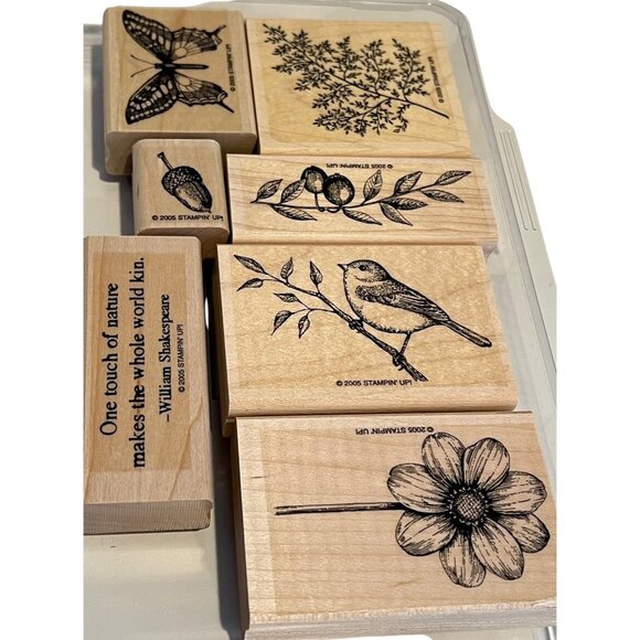Stampin Up! Touch Of Nature Rubber Stamps Set Of 6 With Wooden Blocks - Picture 1 of 3